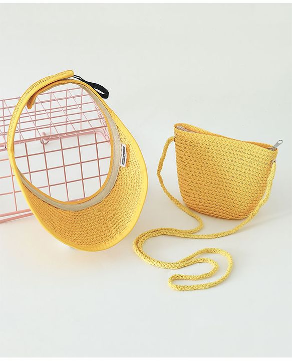 Babyhug Straw Hat With Face Applique & Purse Beige- Diameter 48 cm
