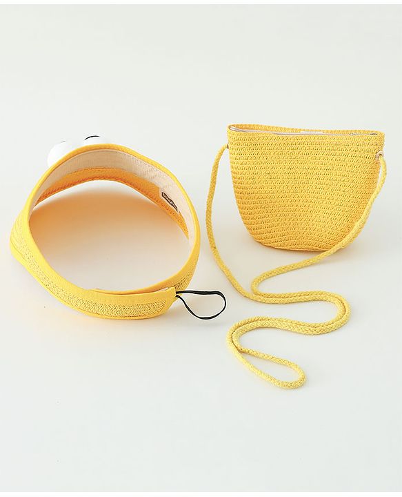Babyhug Straw Hat With Face Applique & Purse Beige- Diameter 48 cm