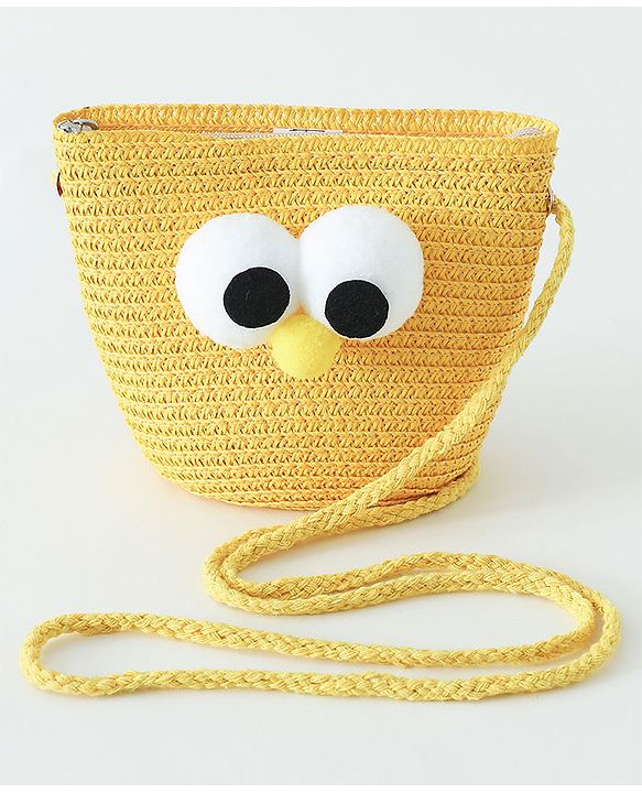 Babyhug Straw Hat With Face Applique & Purse Beige- Diameter 48 cm