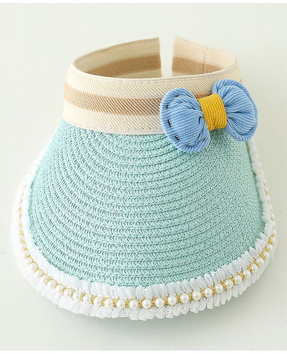 Babyhug Crochet Straw Hat With Bow   Green - Diameter 37 cm