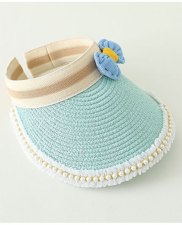 Babyhug Crochet Straw Hat With Bow   Green - Diameter 37 cm