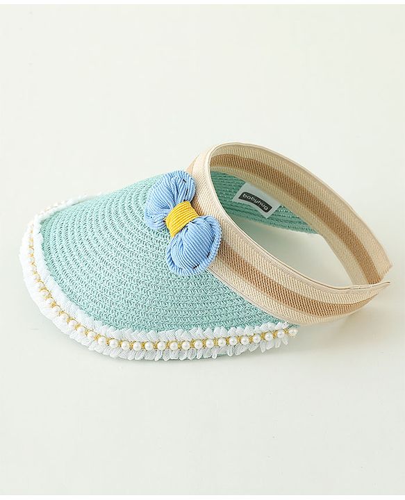 Babyhug Crochet Straw Hat With Bow   Green - Diameter 37 cm