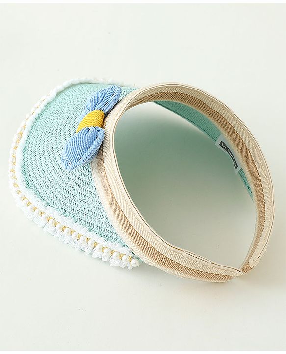 Babyhug Crochet Straw Hat With Bow   Green - Diameter 37 cm
