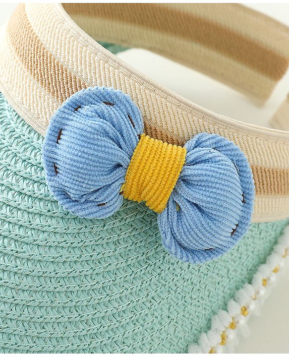 Babyhug Crochet Straw Hat With Bow   Green - Diameter 37 cm