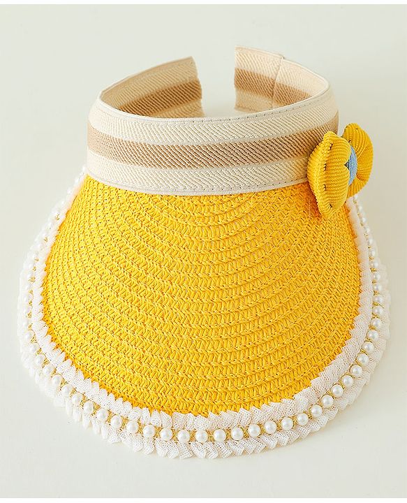 Babyhug Crochet Straw Hat With Bow Yellow -  Diameter 37 cm