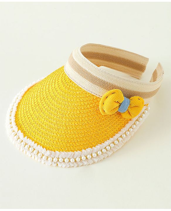Babyhug Crochet Straw Hat With Bow Yellow -  Diameter 37 cm