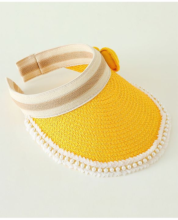 Babyhug Crochet Straw Hat With Bow Yellow -  Diameter 37 cm