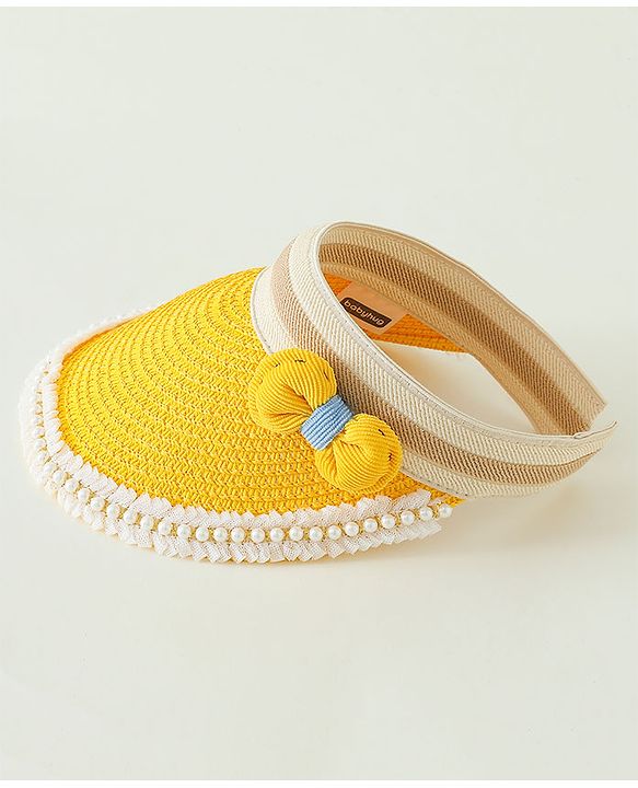 Babyhug Crochet Straw Hat With Bow Yellow -  Diameter 37 cm