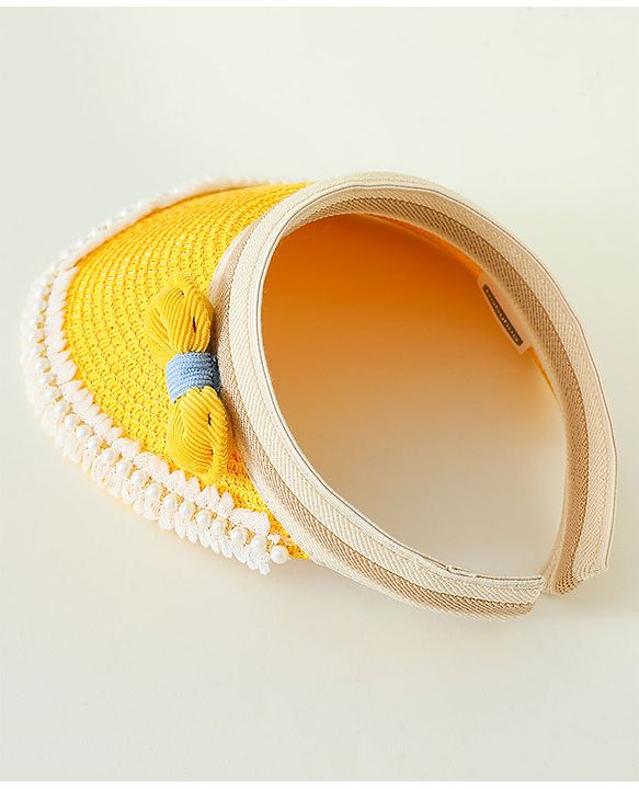 Babyhug Crochet Straw Hat With Bow Yellow -  Diameter 37 cm