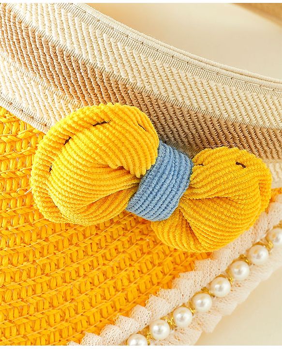 Babyhug Crochet Straw Hat With Bow Yellow -  Diameter 37 cm