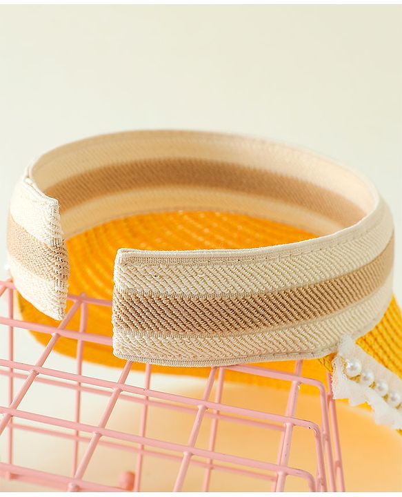 Babyhug Crochet Straw Hat With Bow Yellow -  Diameter 37 cm