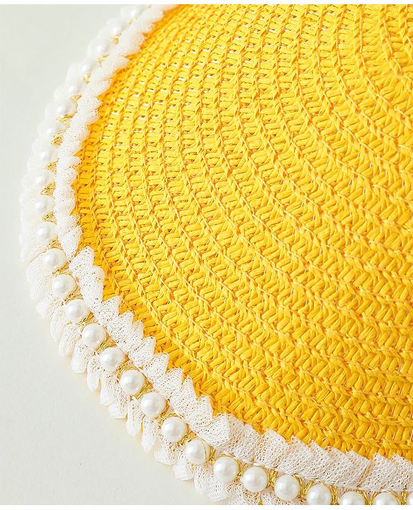 Babyhug Crochet Straw Hat With Bow Yellow -  Diameter 37 cm