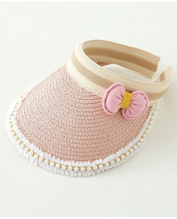 Babyhug Crochet Straw Hat With Bow  Pink -  Diameter 37 cm