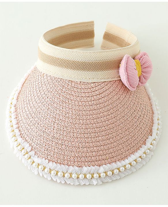 Babyhug Crochet Straw Hat With Bow  Pink -  Diameter 37 cm