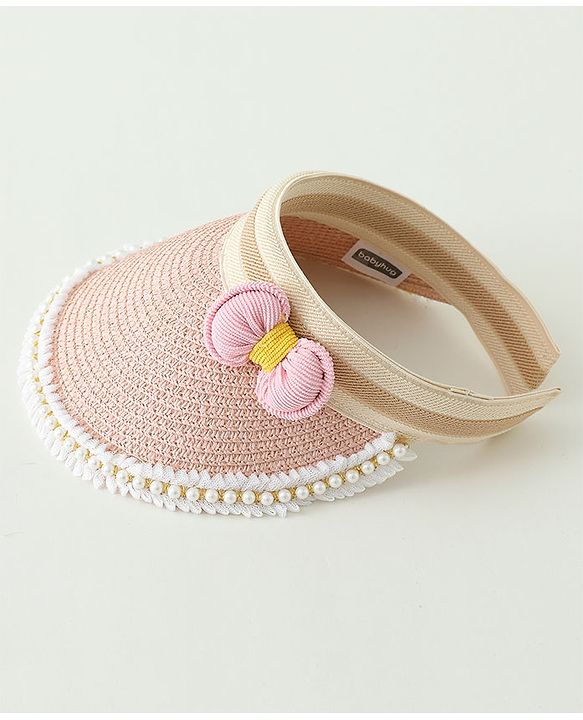 Babyhug Crochet Straw Hat With Bow  Pink -  Diameter 37 cm