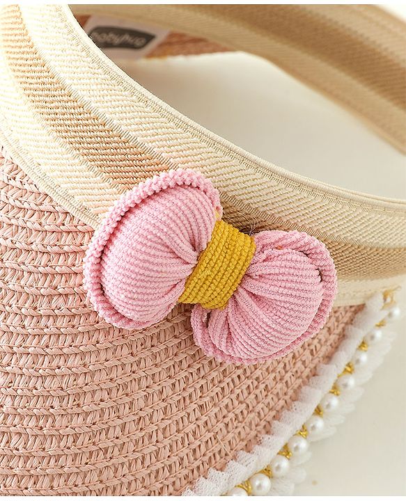 Babyhug Crochet Straw Hat With Bow  Pink -  Diameter 37 cm