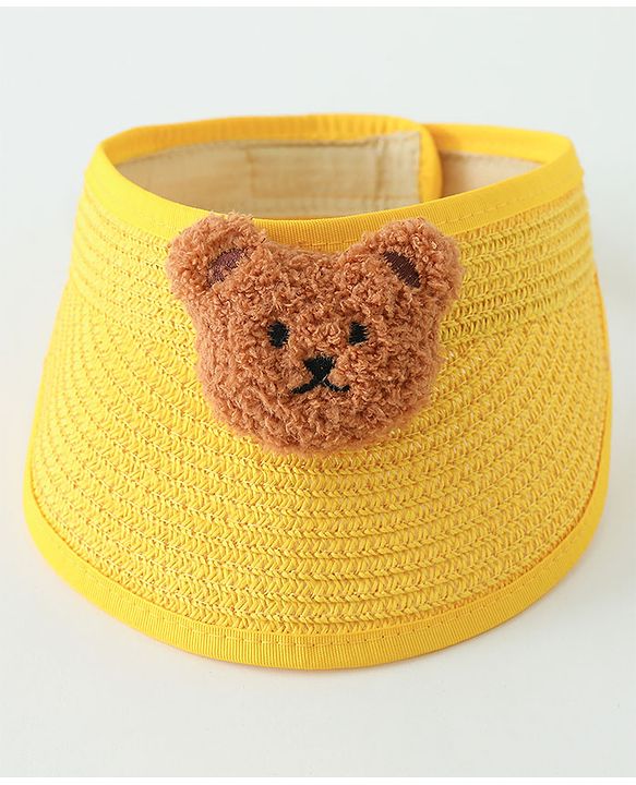 Babyhug Straw Hat With Bear Applique & Purse  Yellow - Diameter 48 cm