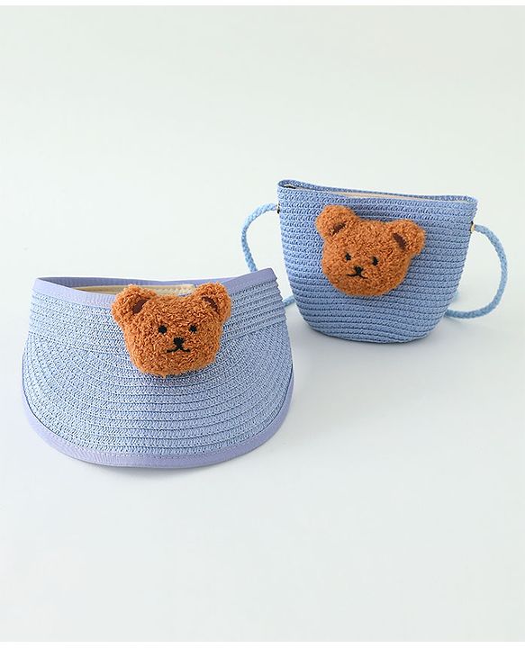 Babyhug Straw Hat With Bear Applique & Purse  Yellow - Diameter 48 cm