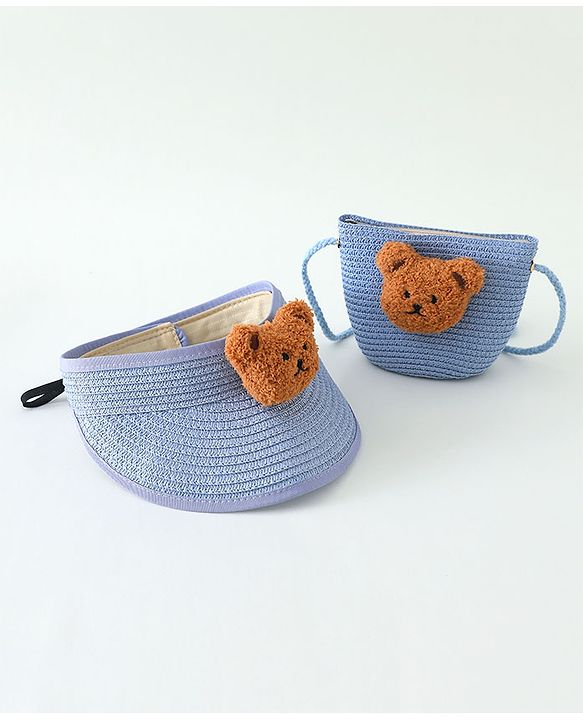 Babyhug Straw Hat With Bear Applique & Purse  Yellow - Diameter 48 cm
