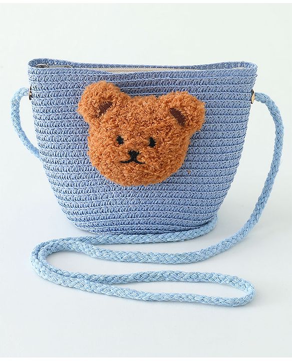 Babyhug Straw Hat With Bear Applique & Purse  Yellow - Diameter 48 cm