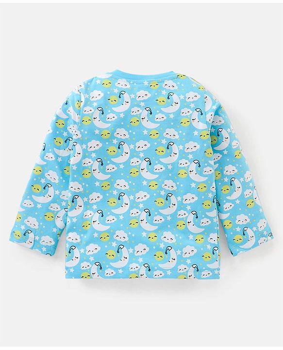 Babyhug Cotton Full Sleeves Night Suit Cloud & Moon Print- Blue