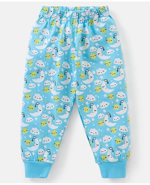 Babyhug Cotton Full Sleeves Night Suit Cloud & Moon Print- Blue