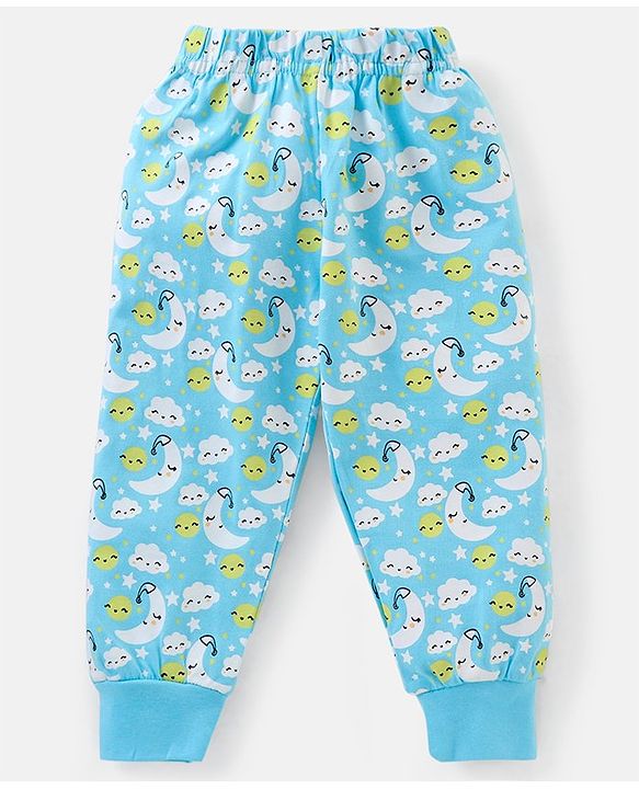 Babyhug Cotton Full Sleeves Night Suit Cloud & Moon Print- Blue