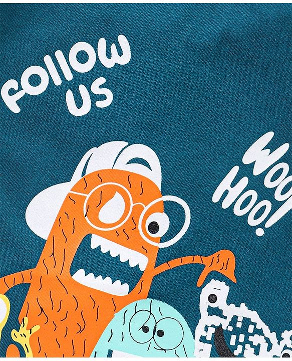 Babyhug Half Sleeves T-Shirt Monster Print - Blue