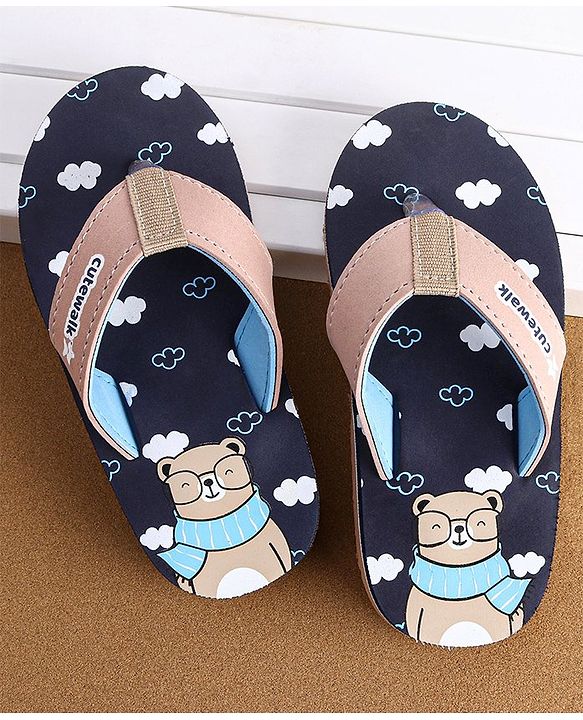 Cute Walk by Babyhug Flip Flops Teddy Print - Blue