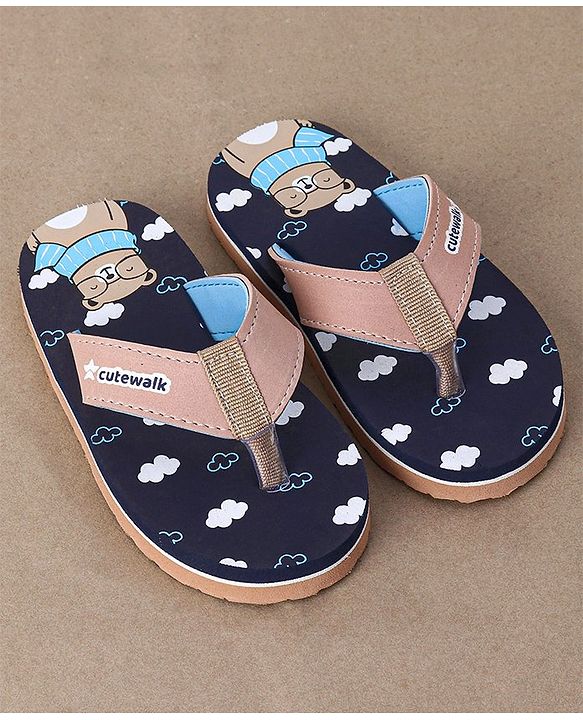 Cute Walk by Babyhug Flip Flops Teddy Print - Blue