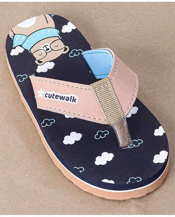 Cute Walk by Babyhug Flip Flops Teddy Print - Blue