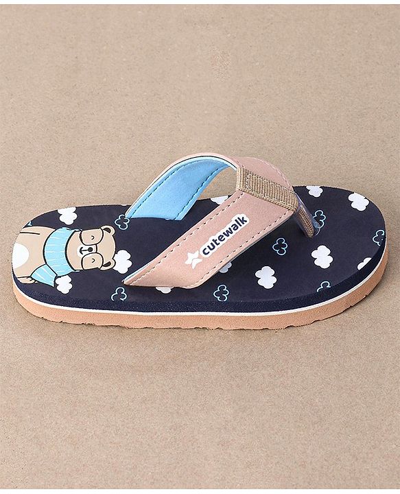 Cute Walk by Babyhug Flip Flops Teddy Print - Blue