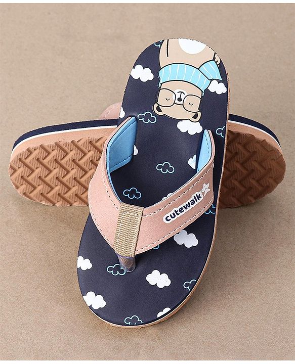 Cute Walk by Babyhug Flip Flops Teddy Print - Blue