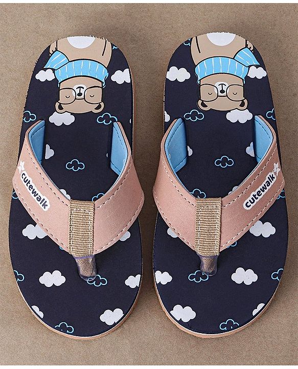 Cute Walk by Babyhug Flip Flops Teddy Print - Blue
