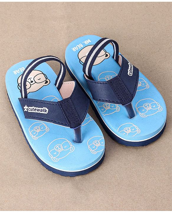 Cute Walk by Babyhug Flip Flops With Back Strap Bear Print - Blue