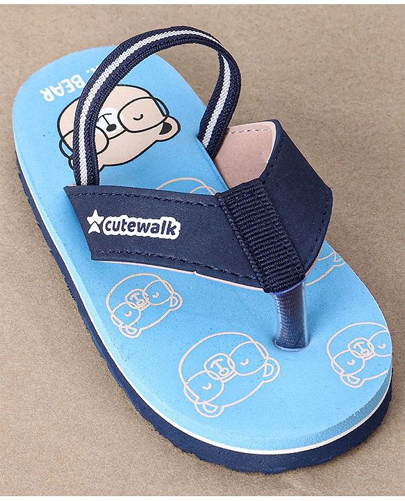 Cute Walk by Babyhug Flip Flops With Back Strap Bear Print - Blue