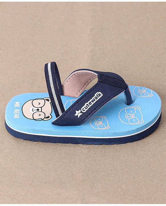 Cute Walk by Babyhug Flip Flops With Back Strap Bear Print - Blue