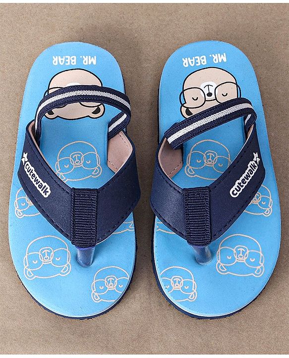 Cute Walk by Babyhug Flip Flops With Back Strap Bear Print - Blue