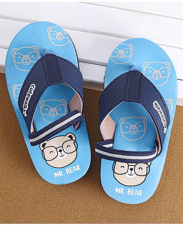 Cute Walk by Babyhug Flip Flops With Back Strap Bear Print - Blue