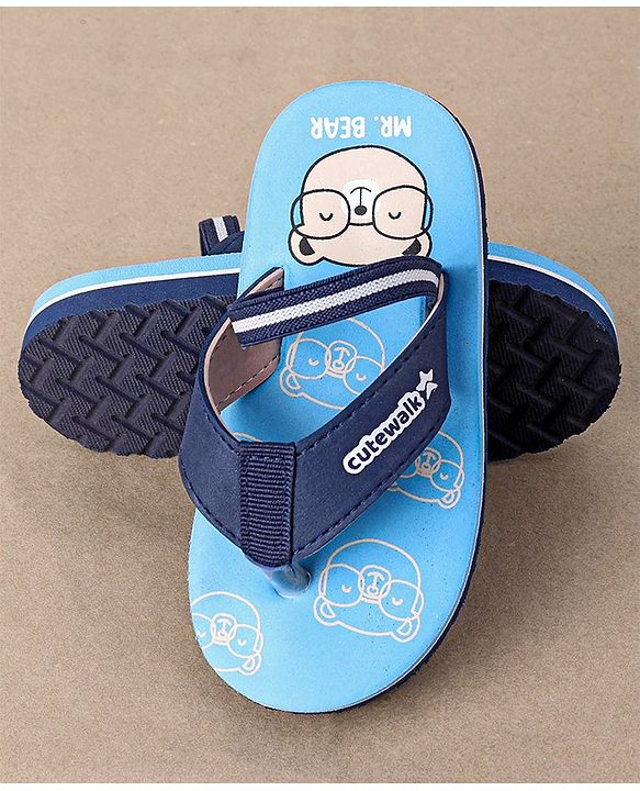 Cute Walk by Babyhug Flip Flops With Back Strap Bear Print - Blue