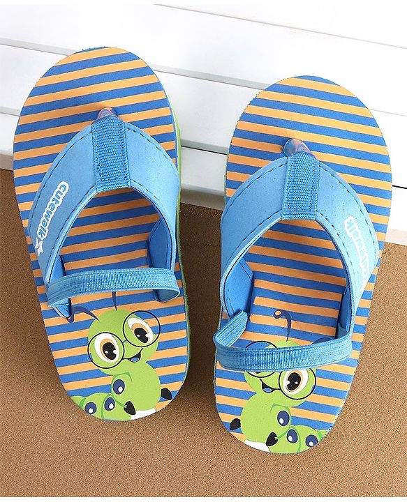 Cute Walk by Babyhug Flip Flops With Back Strap Caterpillar  Print - Blue
