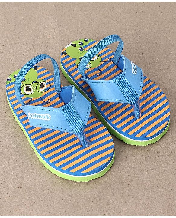 Cute Walk by Babyhug Flip Flops With Back Strap Caterpillar  Print - Blue