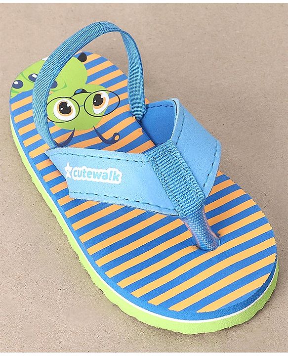 Cute Walk by Babyhug Flip Flops With Back Strap Caterpillar  Print - Blue