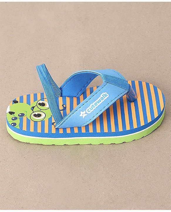 Cute Walk by Babyhug Flip Flops With Back Strap Caterpillar  Print - Blue