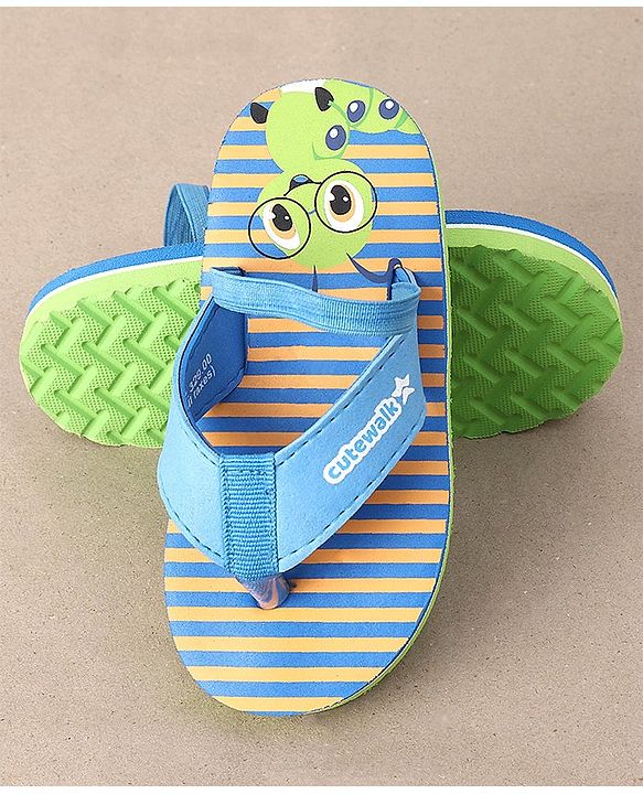 Cute Walk by Babyhug Flip Flops With Back Strap Caterpillar  Print - Blue