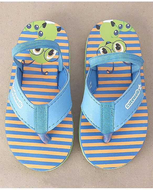Cute Walk by Babyhug Flip Flops With Back Strap Caterpillar  Print - Blue