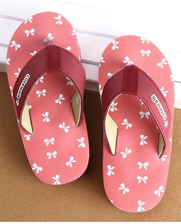 Cute Walk by Babyhug Slip On Flip Flops Bow Print - Pink