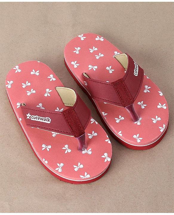 Cute Walk by Babyhug Slip On Flip Flops Bow Print - Pink