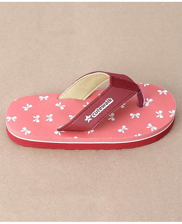 Cute Walk by Babyhug Slip On Flip Flops Bow Print - Pink