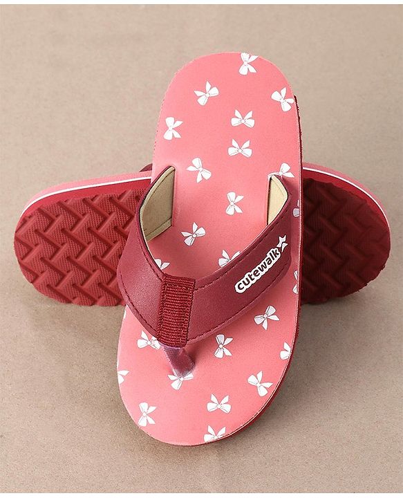 Cute Walk by Babyhug Slip On Flip Flops Bow Print - Pink